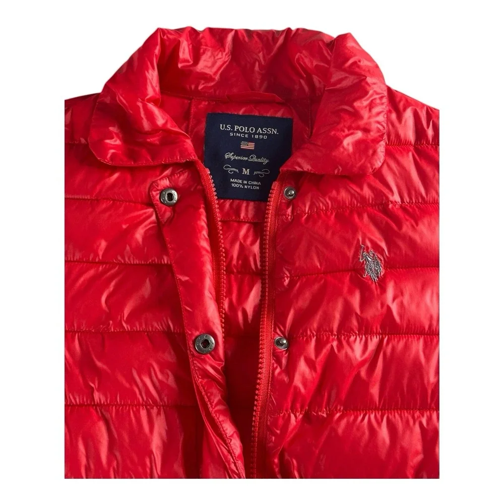 US‎ Polo Assn Size M Red Puffer Women's Jacket Style 01-8193HS